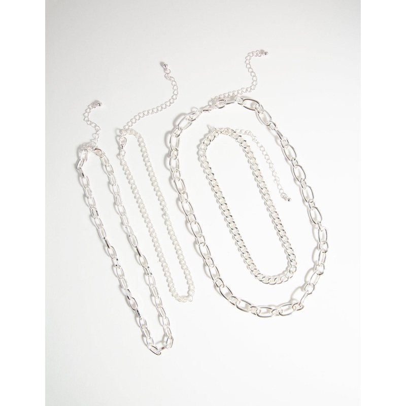 Silver Mixed Chain Choker 4-Pack