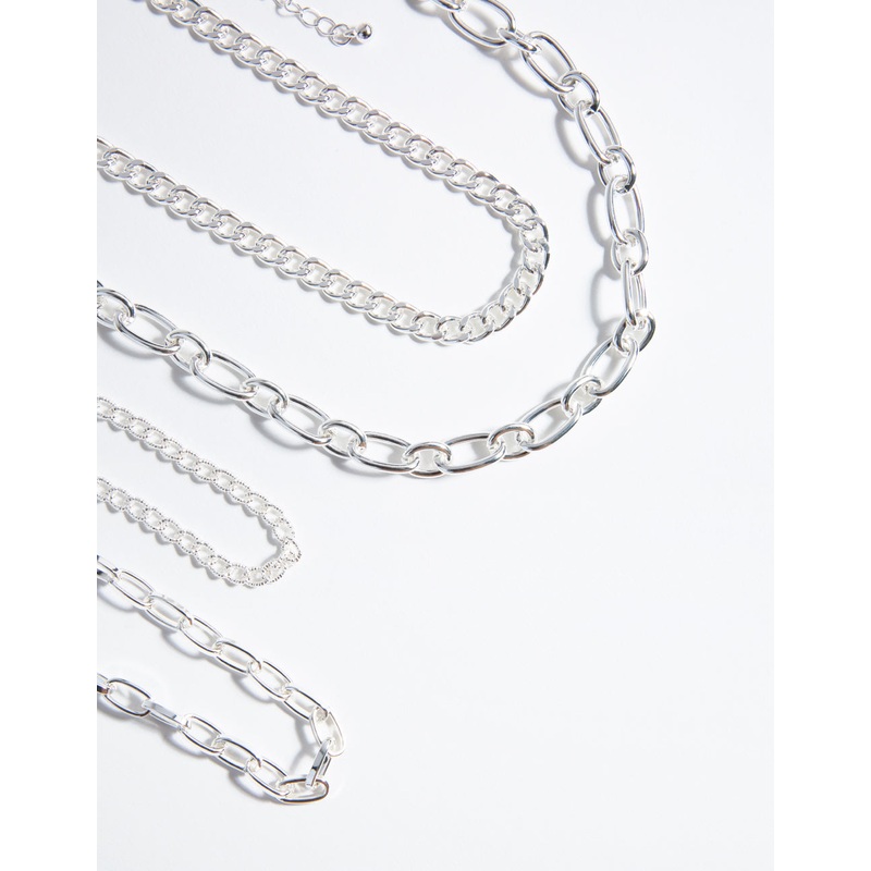 Silver Mixed Chain Choker 4-Pack