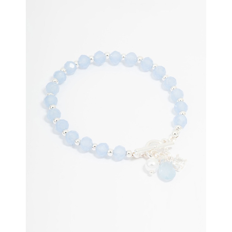 Silver Pearl & Diamante Blue Beaded Bracelet