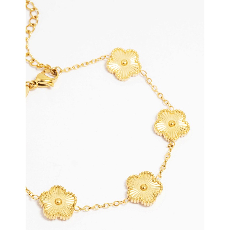 Waterproof Gold Plated Stainless Steel Five Petal Flower Bracelet