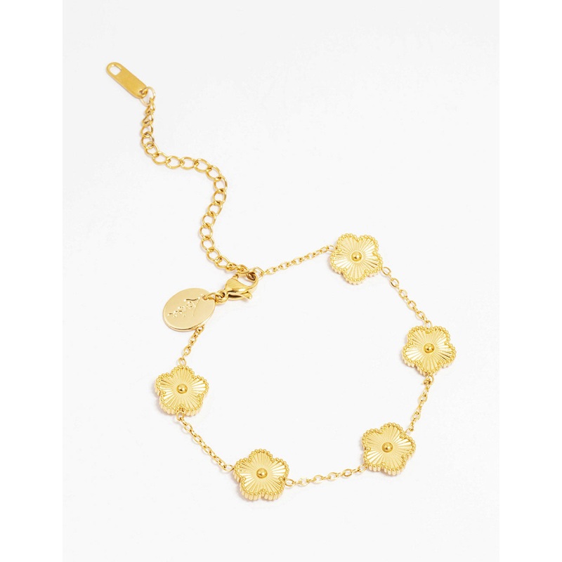 Waterproof Gold Plated Stainless Steel Five Petal Flower Bracelet