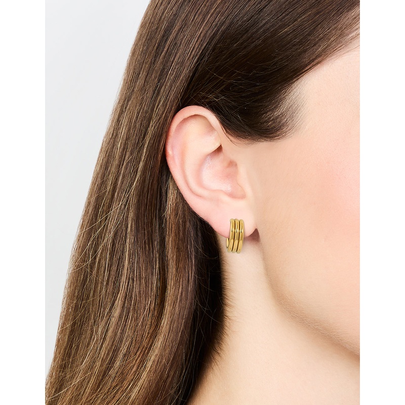 Waterproof Gold Plated Stainless Steel Fluted Hoop Earrings