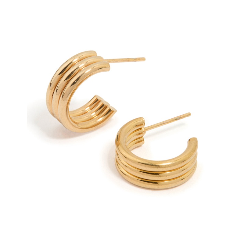 Waterproof Gold Plated Stainless Steel Fluted Hoop Earrings