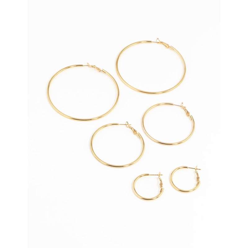 Waterproof Gold Plated Stainless Steel Thin Hoop Earring Pack