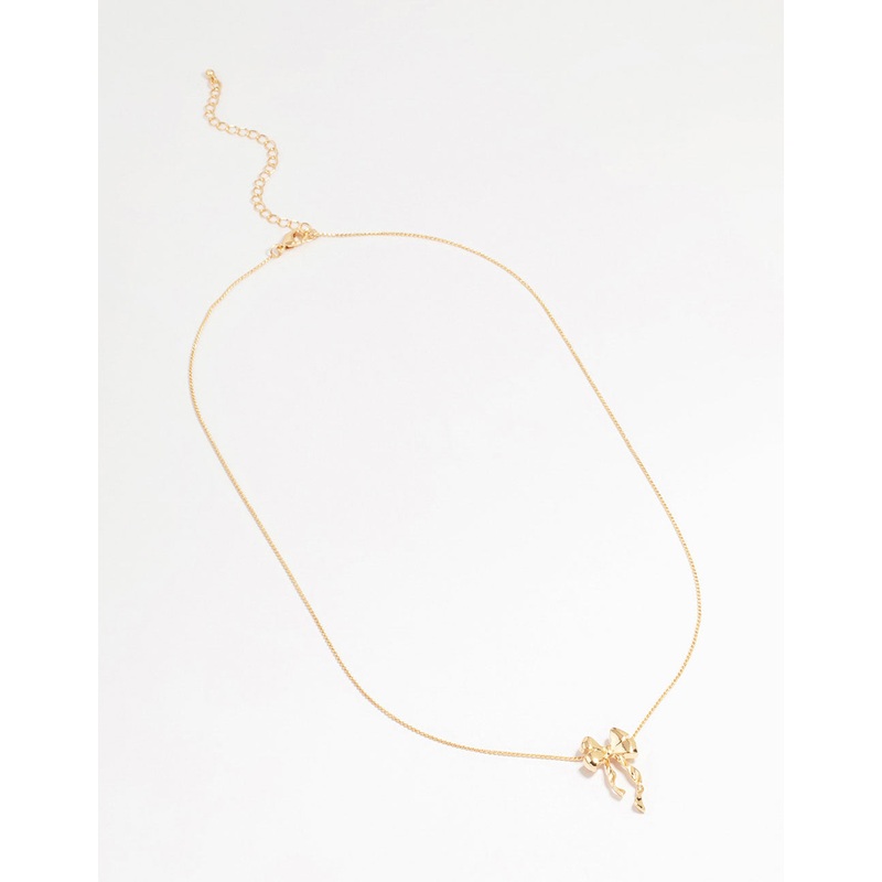 Gold Bow Twirl Pendant Necklace