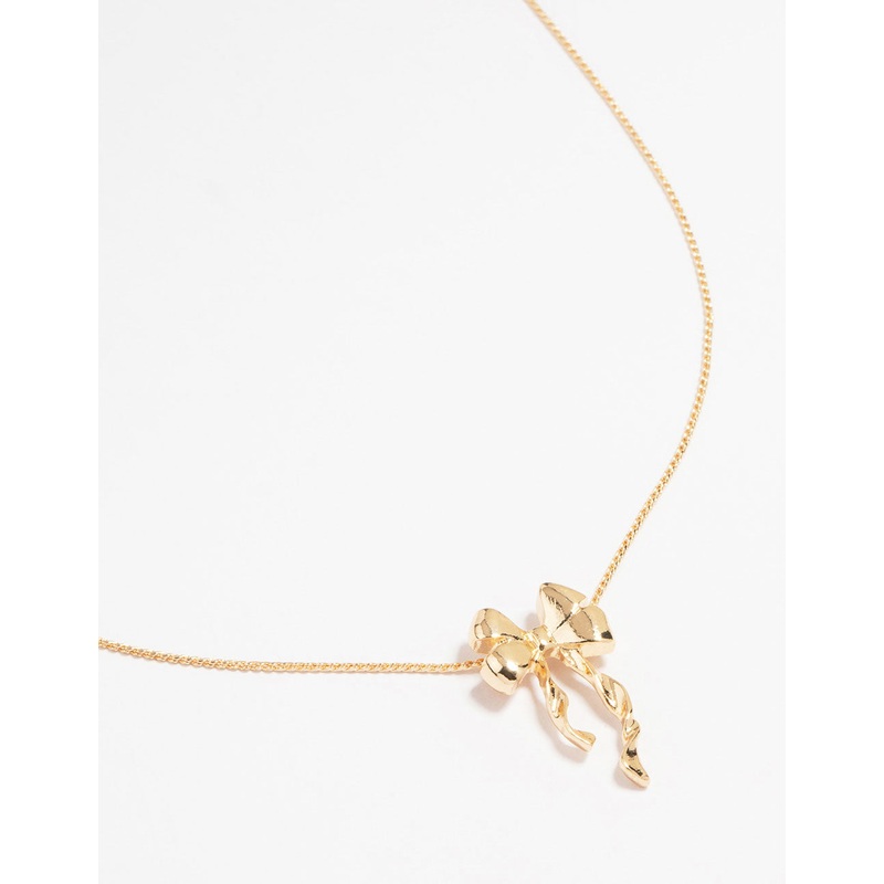 Gold Bow Twirl Pendant Necklace