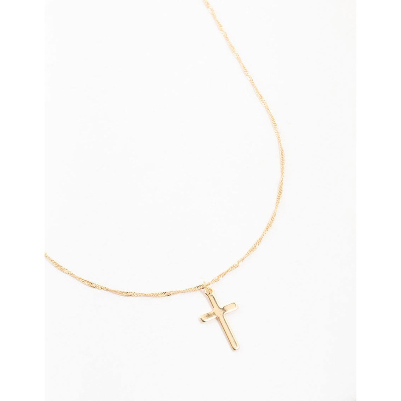 Gold Flat Solid Cross Necklace
