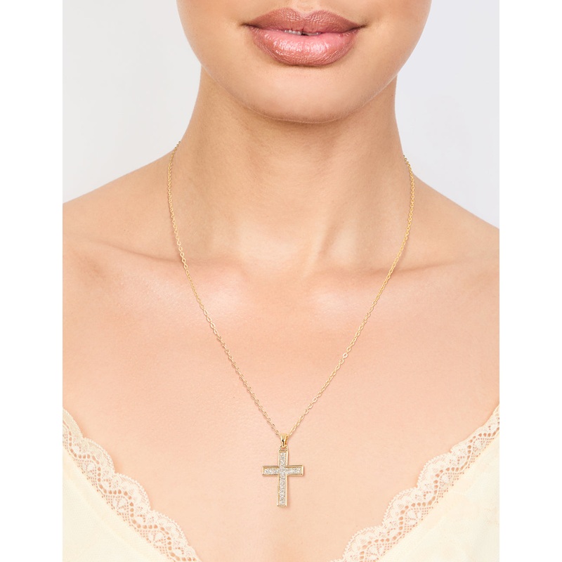 Gold Glitter Cross Necklace