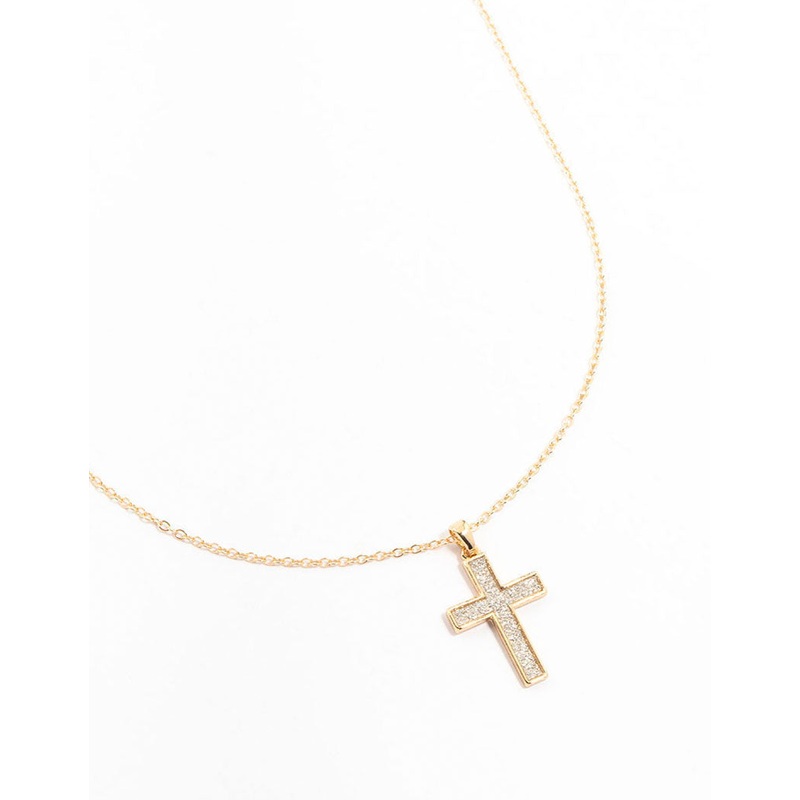 Gold Glitter Cross Necklace