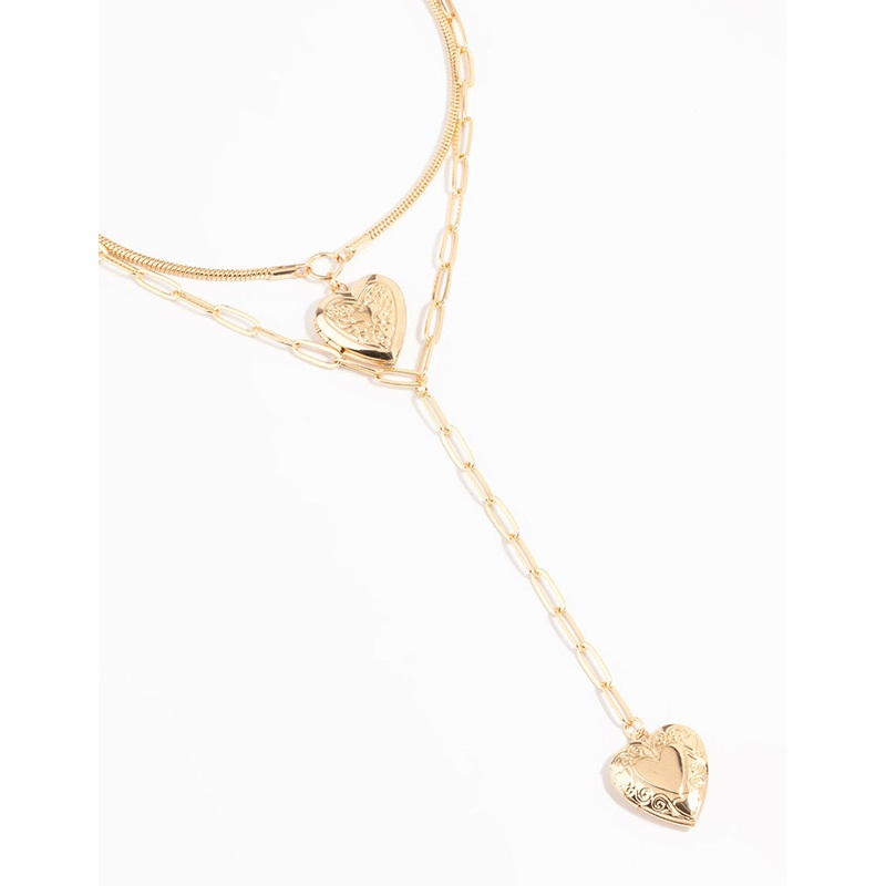 Gold Heart Locket Layered Necklace