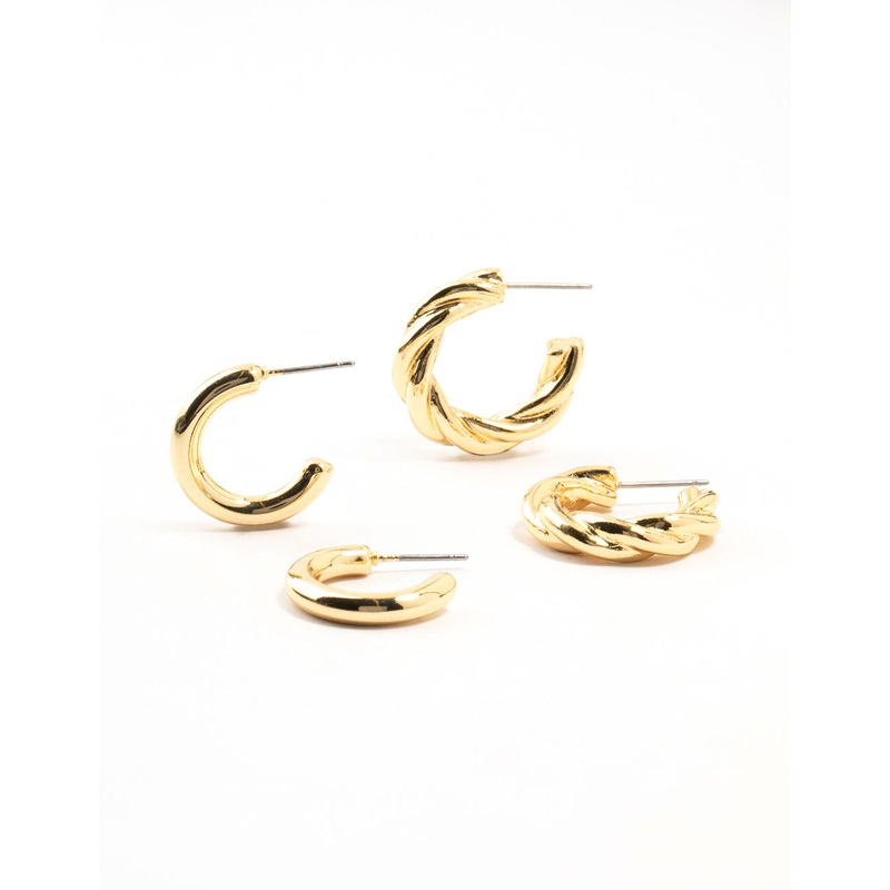 Gold Plated Classic Twisted Earrings 2-Pack