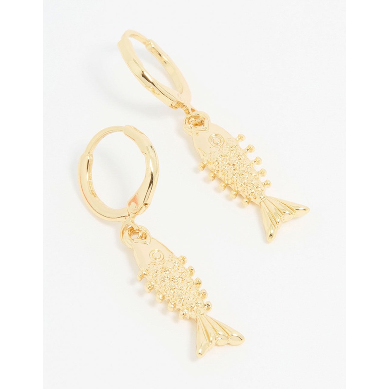 Gold Plated Dainty Fish Drop Earrings