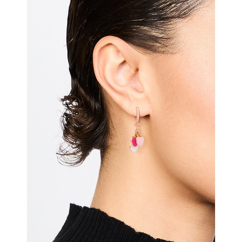 Gold Plated Pink & White Heart Huggie Earrings