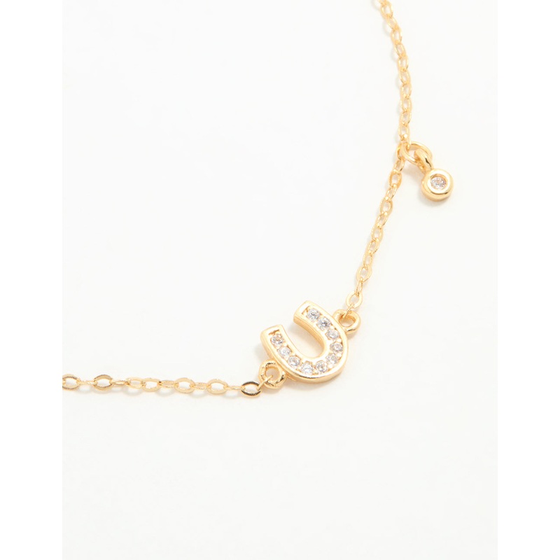 Gold Plated Sterling Silver Diamante Horseshoe Charm Bracelet