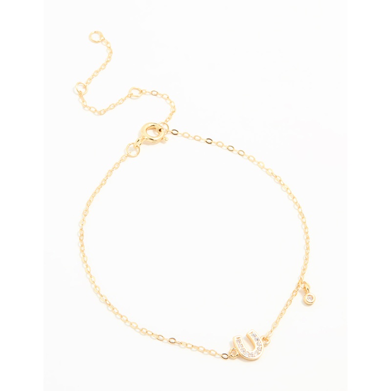 Gold Plated Sterling Silver Diamante Horseshoe Charm Bracelet