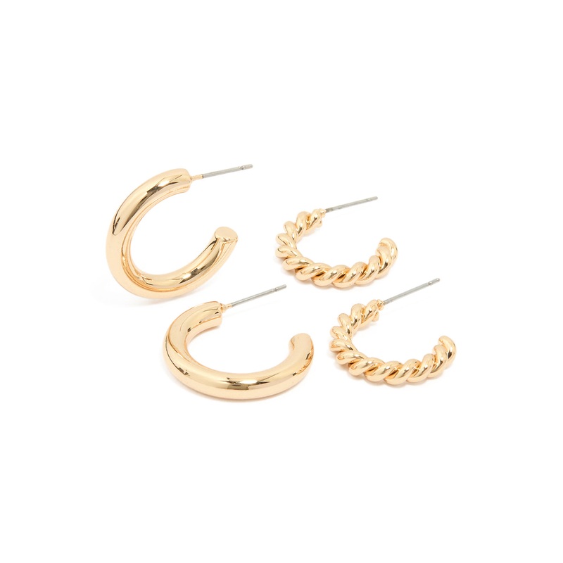 Gold Twisted & Round Hoop Earrings 2-Pack