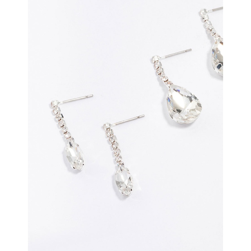 Silver Diamante Drop Earrings 3-Pack