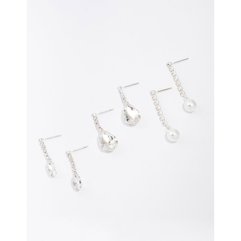 Silver Diamante Drop Earrings 3-Pack