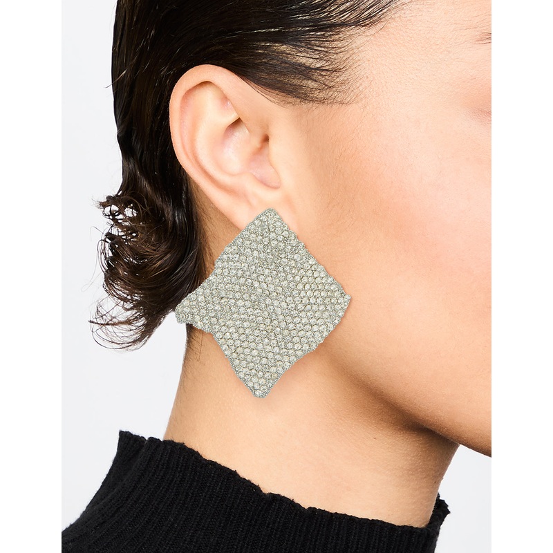 Silver Diamante Pav Ripple Stud Earrings