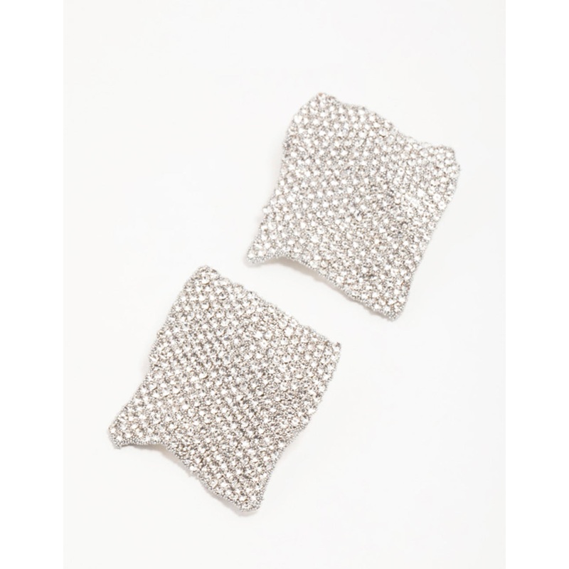 Silver Diamante Pav Ripple Stud Earrings