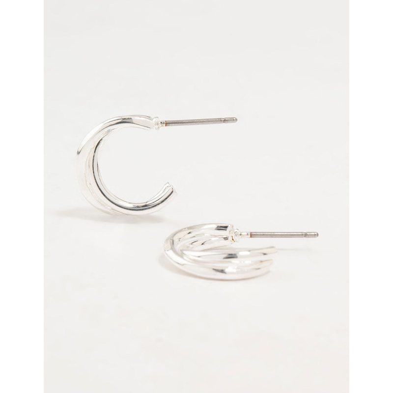 Silver Twisted Double Rope Huggie Earrings