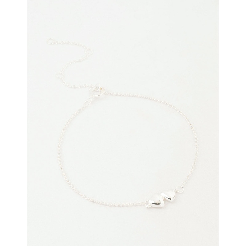 Sterling Silver Paired Puffy Heart Bracelet