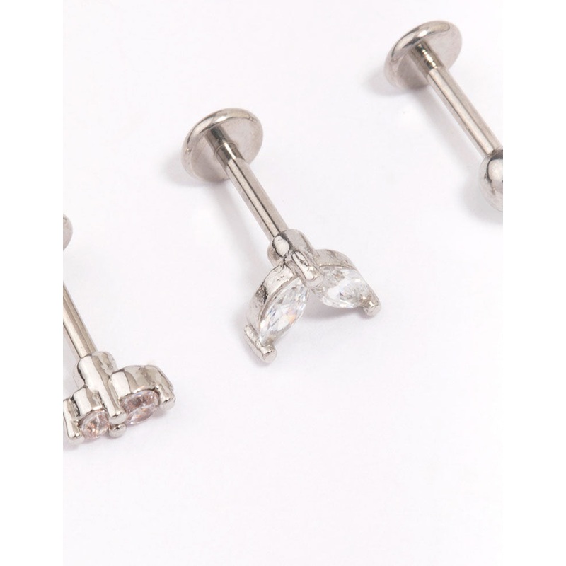 Surgical Steel Cubic Zirconia Double Marquise Flat Back 3-Pack