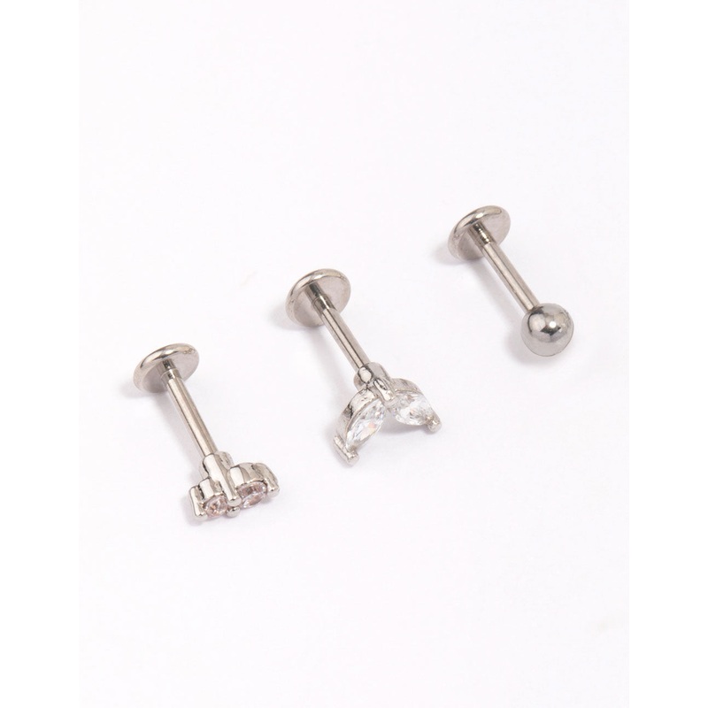 Surgical Steel Cubic Zirconia Double Marquise Flat Back 3-Pack