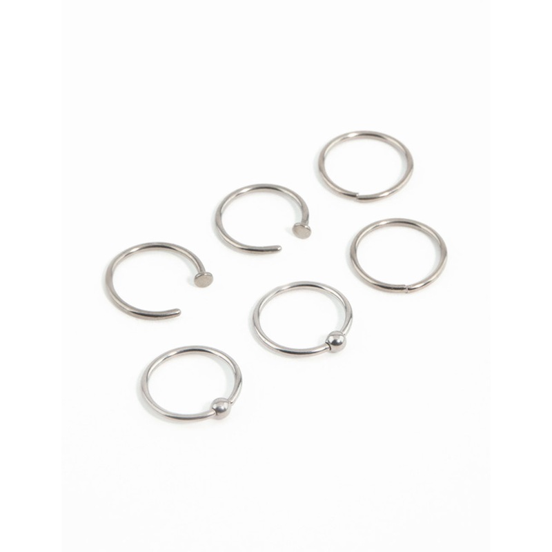 Titanium Nose Rings 6-Pack