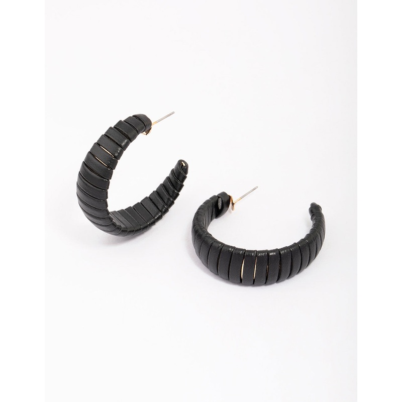 Black Faux Leather Wrapped Hoop Earrings