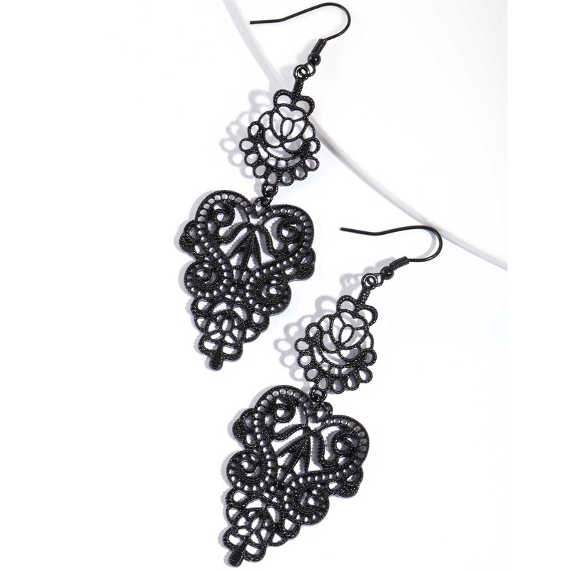 Black Large Filigree Drop Earrings