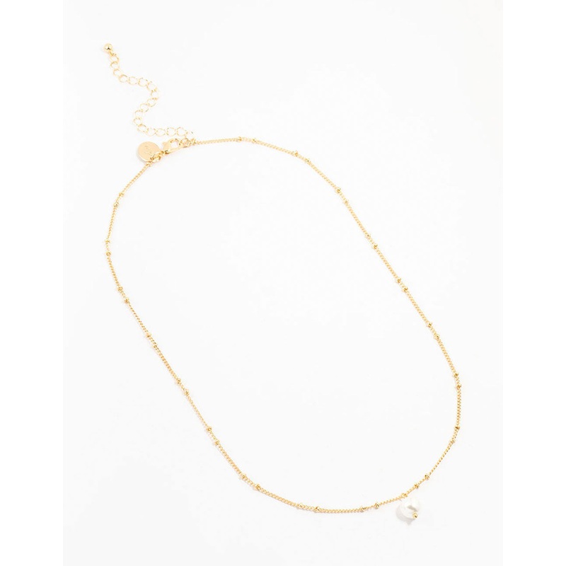 Gold Ball Chain Pearl Necklace