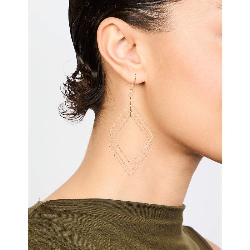 Gold Diacut Hollow Diamond Drop Earrings