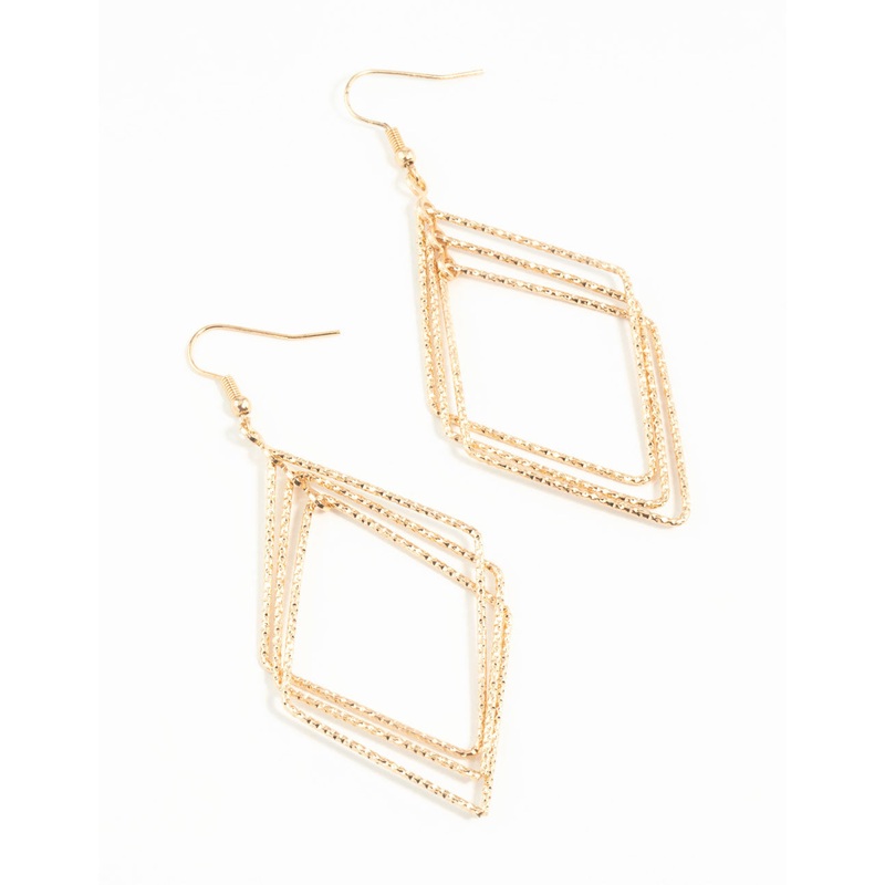 Gold Diacut Hollow Diamond Drop Earrings