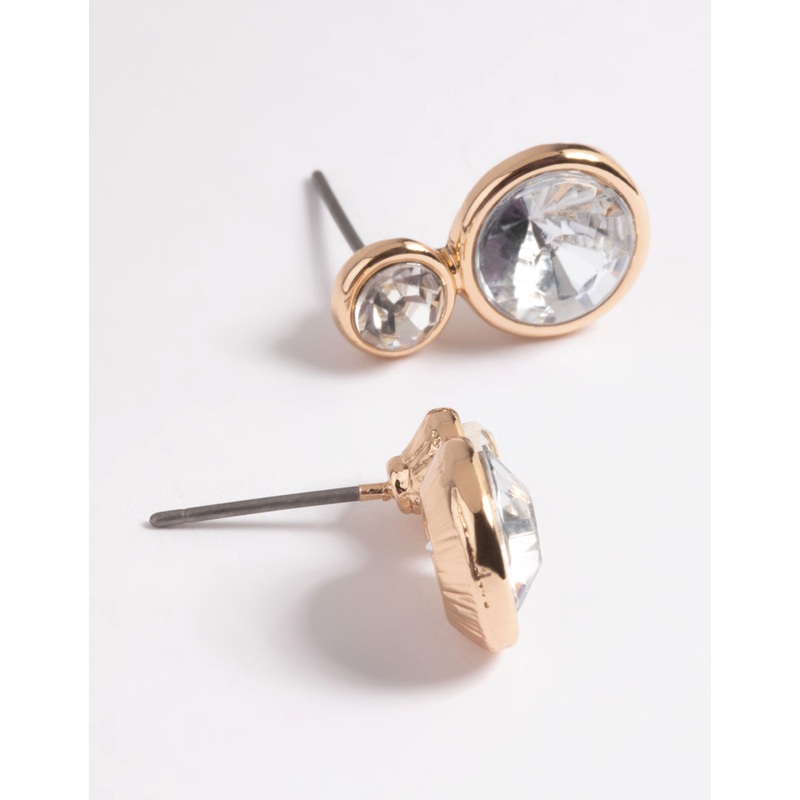 Gold Diamante Round Stud Earrings
