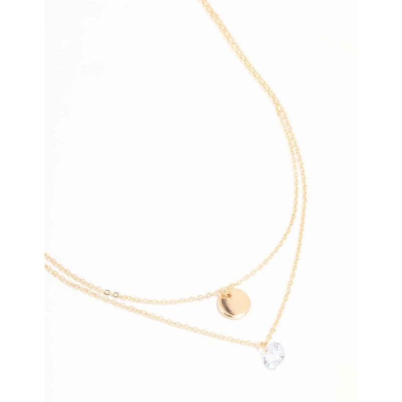 Gold Disc & Diamante Layered Necklace