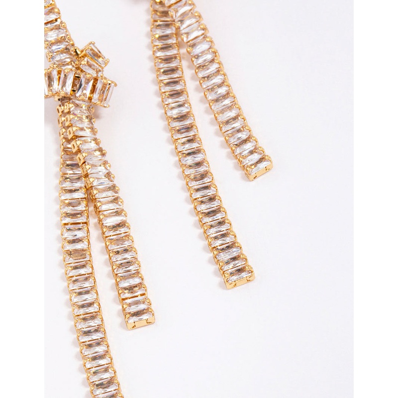 Gold Plated Cubic Zirconia Baguette Knotted Drop Earrings