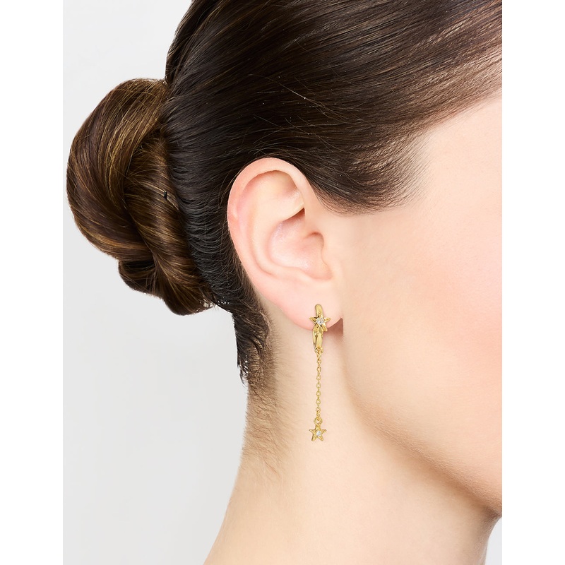 Gold Plated Cubic Zirconia Star Chain Drop Earrings