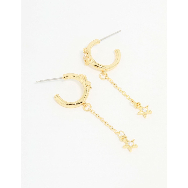 Gold Plated Cubic Zirconia Star Chain Drop Earrings