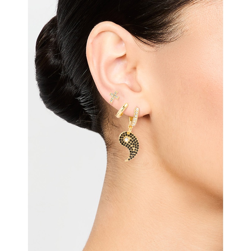 Gold Plated Cubic Zirconia Yin Yang Earrings 3-Pack
