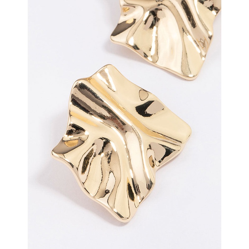 Gold Plated Warped Metal Stud Earrings