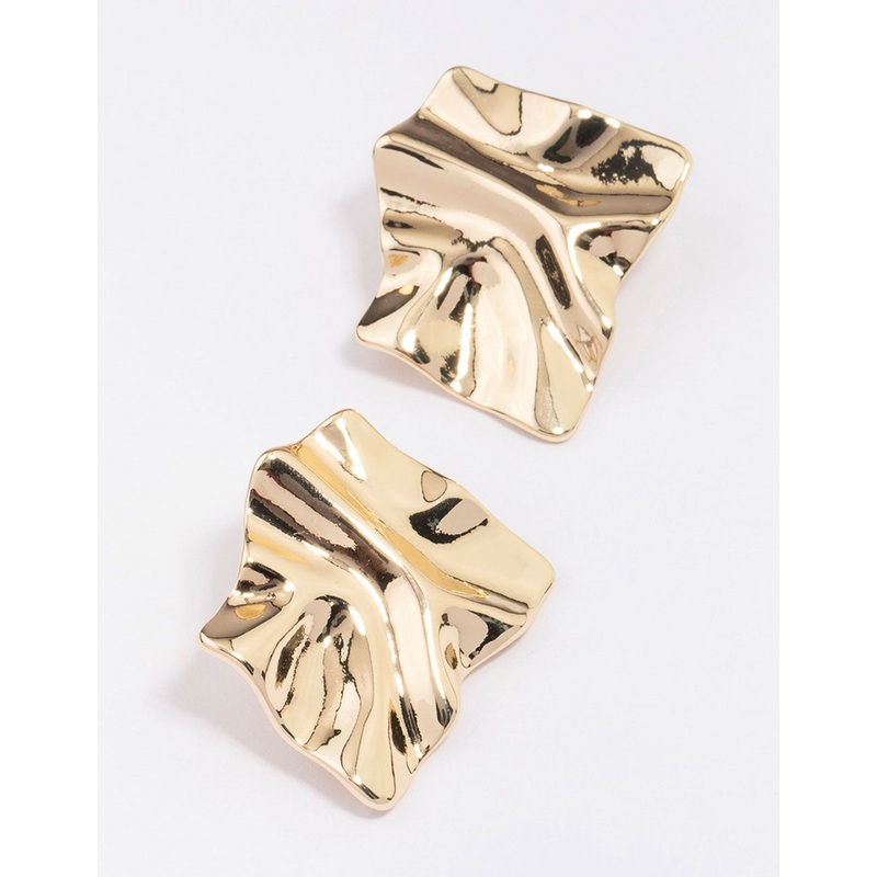 Gold Plated Warped Metal Stud Earrings
