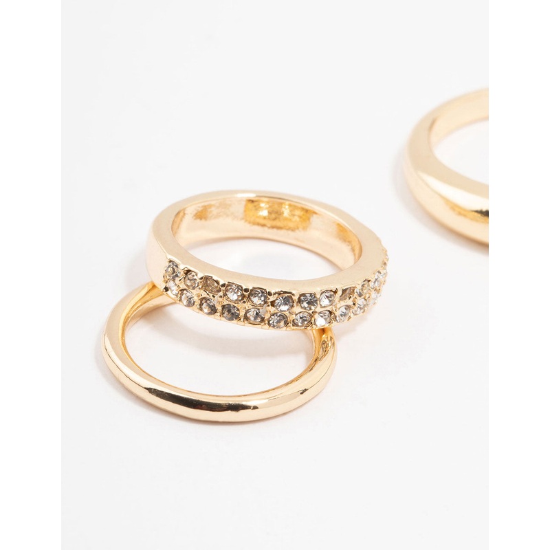 Gold Thick Diamante Band Rings 5-Pack