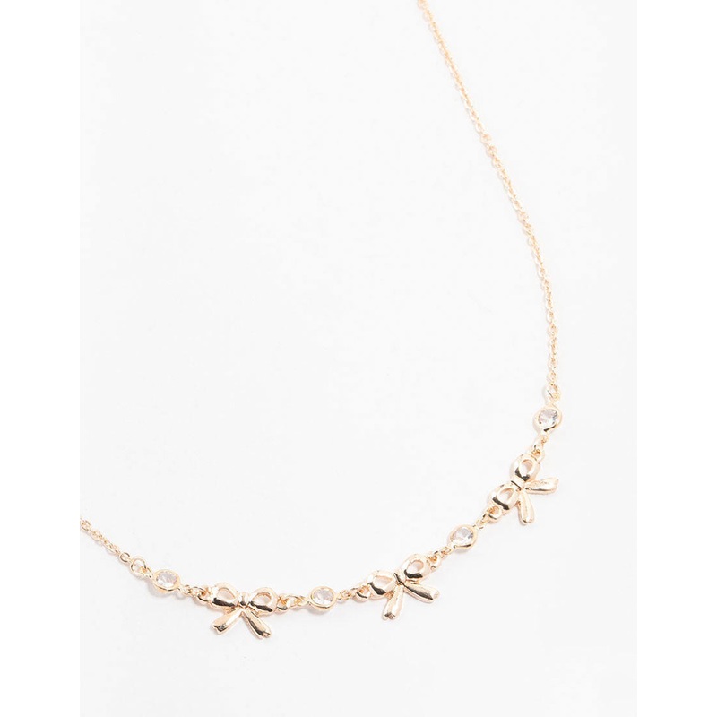 Rose Gold Station Diamante Bow Necklace
