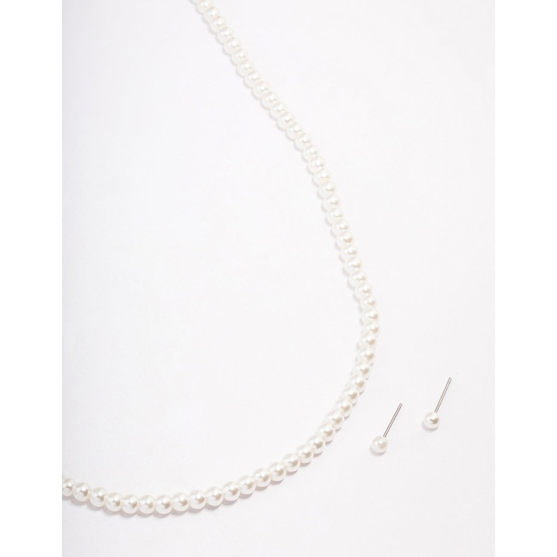 Silver Basic Pearl Strand Jewellery Set