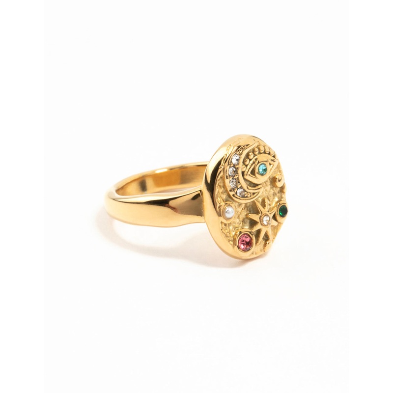 Waterproof Gold Plated Stainless Steel Celestial Cocktail Ring