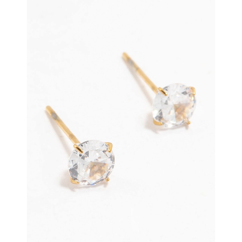 Waterproof Gold Plated Stainless Steel Cubic Zirconia Stud Earrings 5 MM