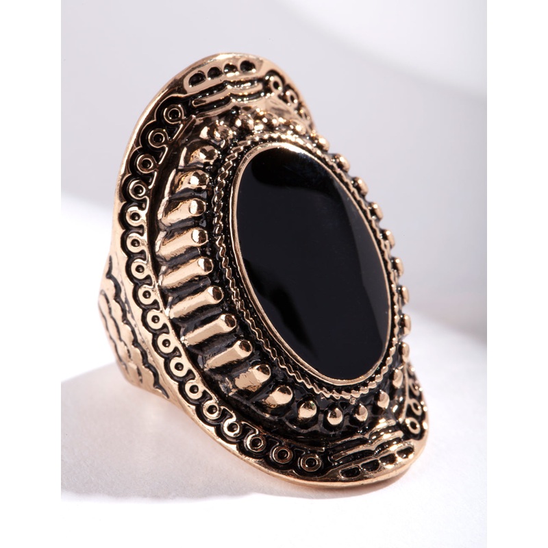 Antique Gold Oval Etched Border Ring