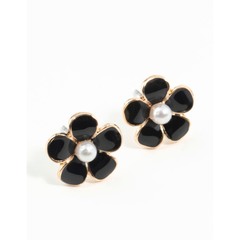 Black Daisy Stud Earrings