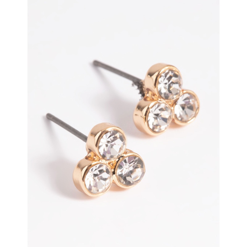 Gold Diamante Stud Earrings